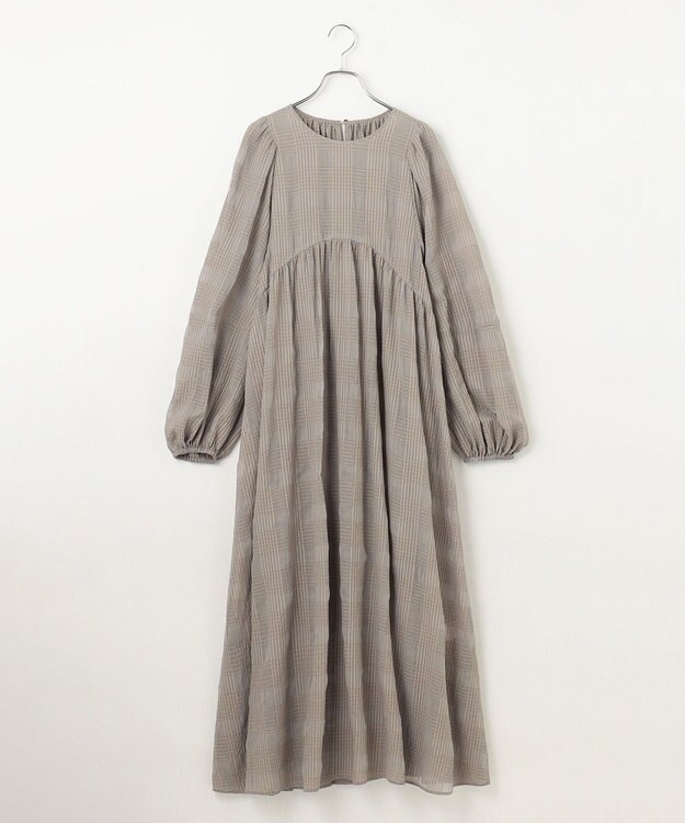 #Newans シアーチェックボリュームワンピース ベージュ