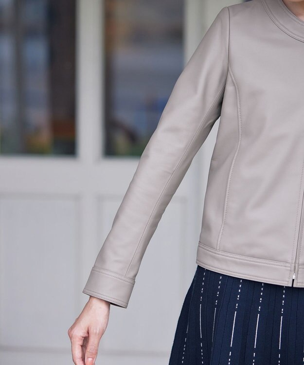 Tiaclasse L 【本革】ノーカラーシープレザージャケット モカ