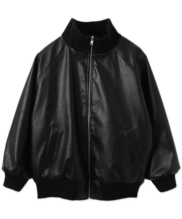 WEGO ヴィンテージライクFレザーRVブルゾン ブラック