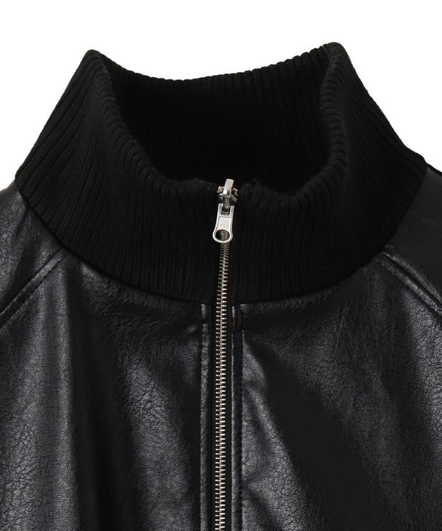 WEGO ヴィンテージライクFレザーRVブルゾン ブラック