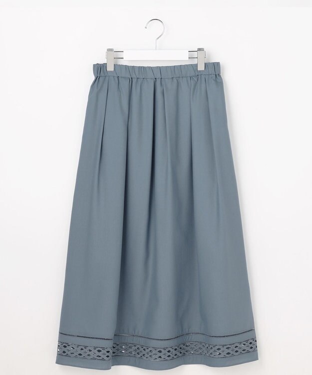 J.PRESS LADIES スパンソフトクロス刺繍 スカート ダルブルー系