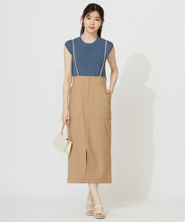 ANY SIS 【2WAY】フロントジップタイト スカート シャンブレーベージュ