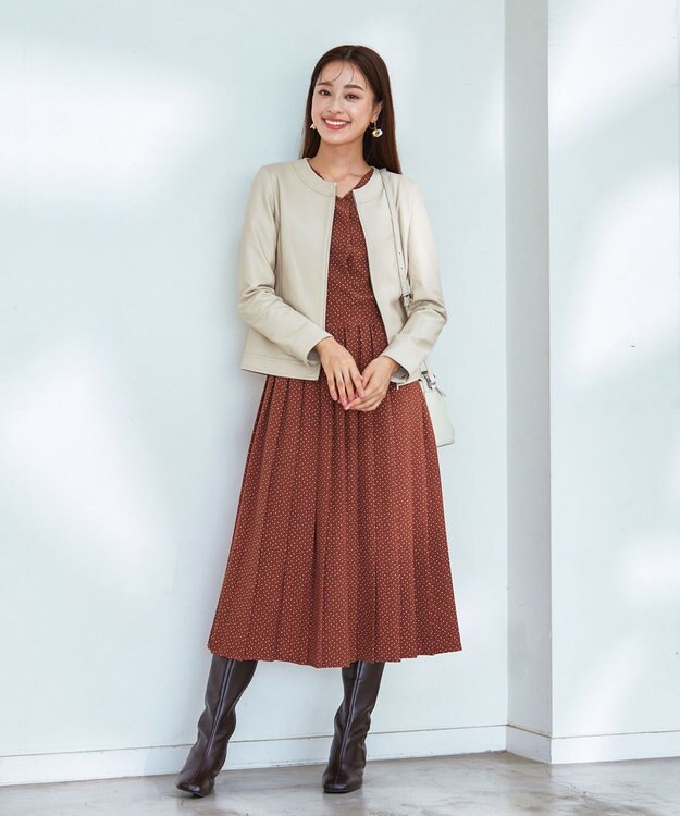 Tiaclasse L 【本革】ノーカラーシープレザージャケット アイボリー