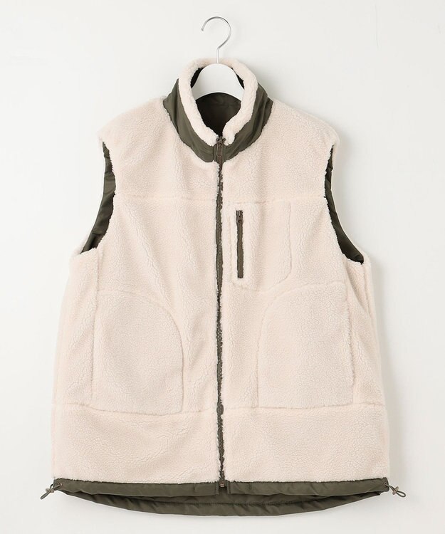 23区 【SLOW/一部店舗限定】リバーシブルボアコンビ ベスト アイボリーボアxカーキ