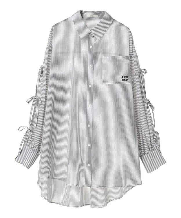 earth music&ecology 袖スリットリボンロングシャツ Gray