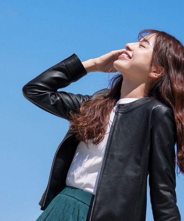 Tiaclasse L 【本革】ノーカラーシープレザージャケット ブラック