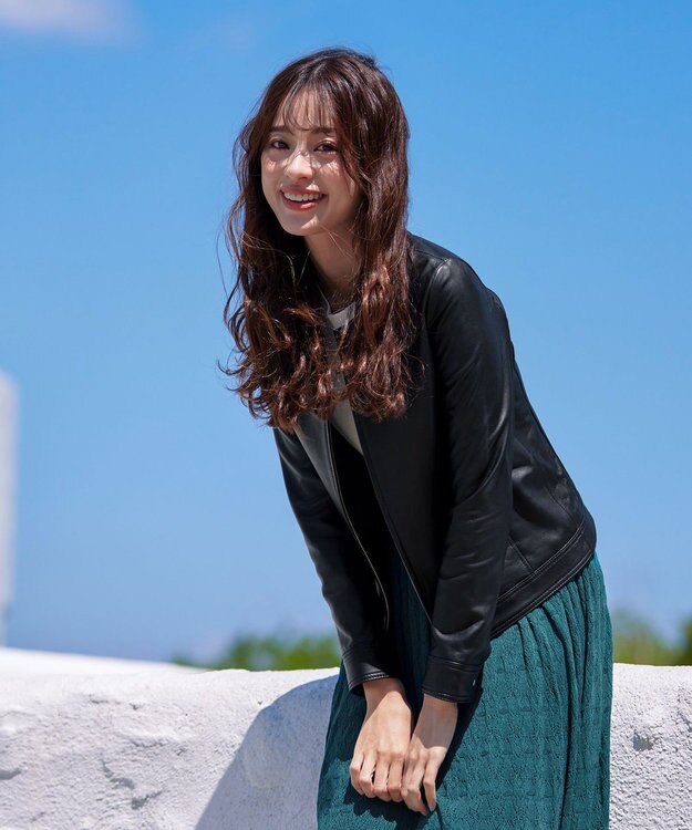 Tiaclasse L 【本革】ノーカラーシープレザージャケット ブラック