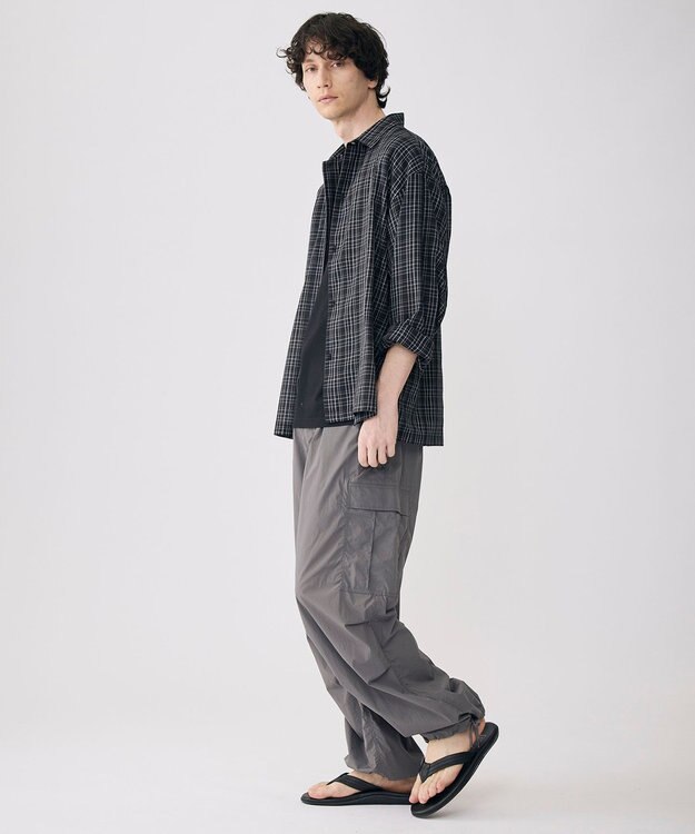 UNFILO MENS イージーケア エアリーシアーシャツ ブラックチェック