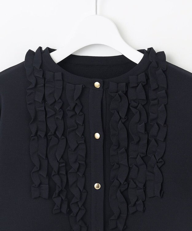 Feroux 【洗える】パフスリーブフリル ニットセットアップ ネイビー系