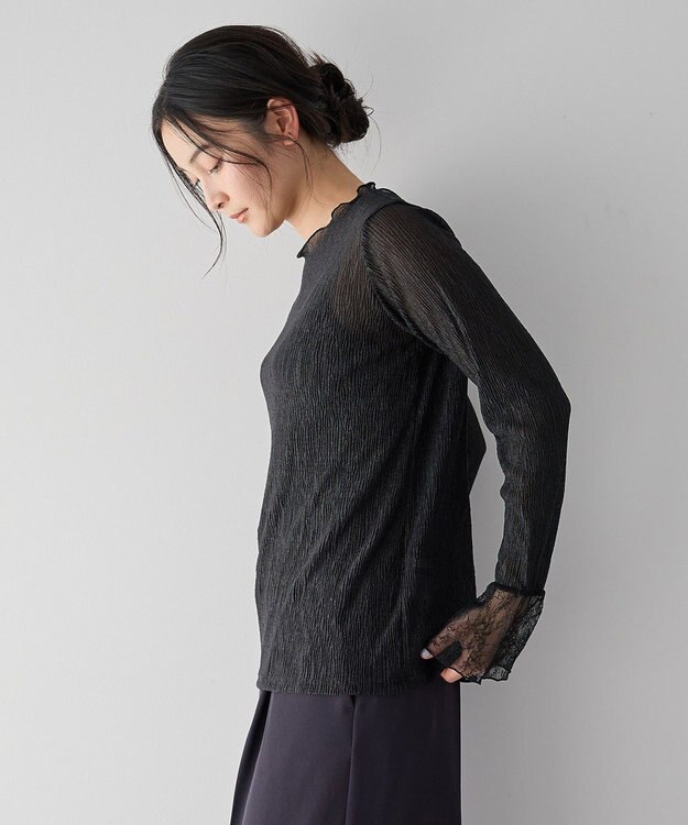YECCA VECCA 袖レースシアートップス Black