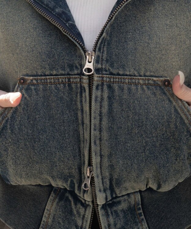 WEGO デニムショートフードブルゾン デニム中濃加工色