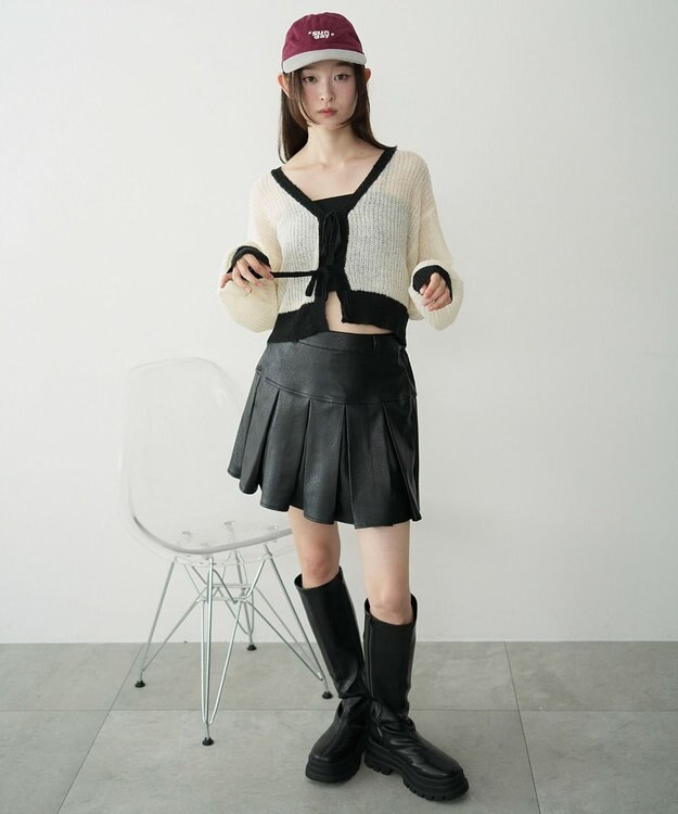 WEGO 【25年秋冬新作】モヘアタッチ2WAYリボンカーデ ホワイト