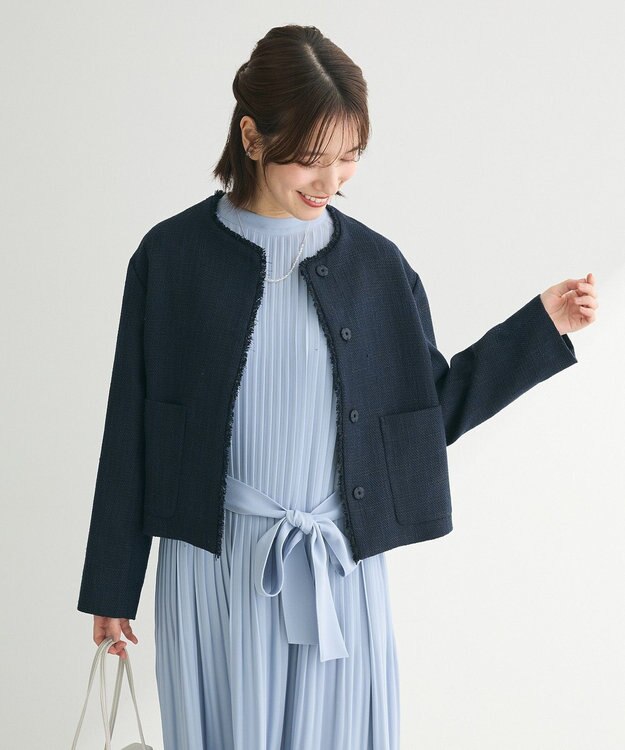 Green Parks ef-de ツイードノーカラージャケット Navy