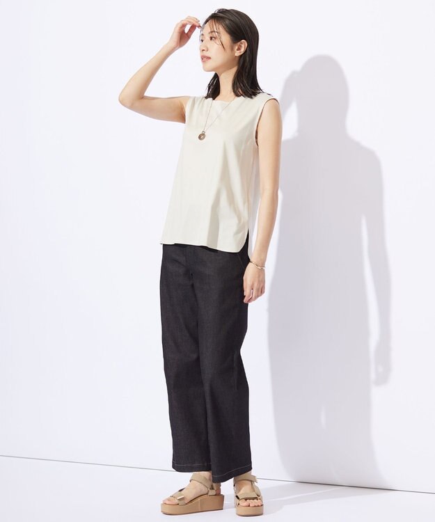 J.PRESS LADIES S 【洗える】ハイパワーデニムツイル ワイド パンツ ブラック系