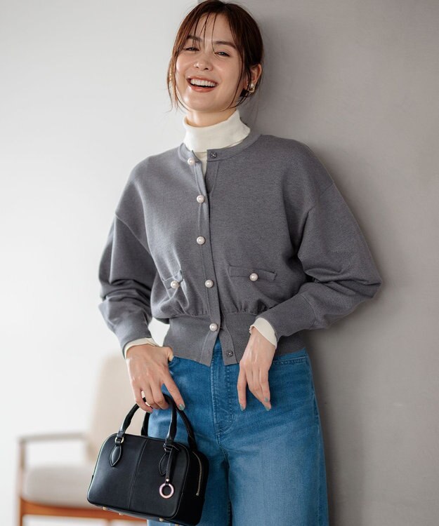 組曲 L 【WEB限定色あり】ELENA パールボタン ニットジャケット 【WEB限定】チャコールグレー系9