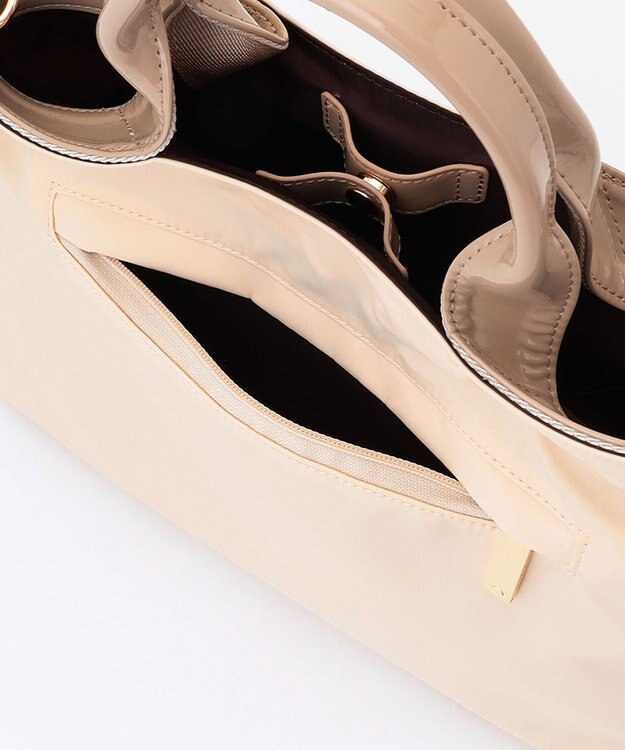 LA BAGAGERIE ツイルナイロン×エナメル 2WAYトートバッグ Sサイズ アイボリー