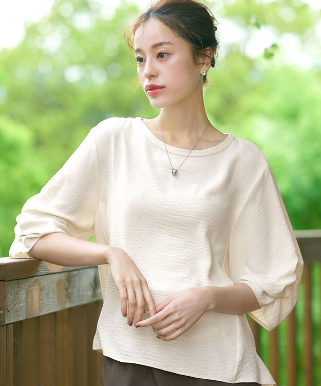 Tiaclasse 【洗える】麻調タックブラウス アイボリー