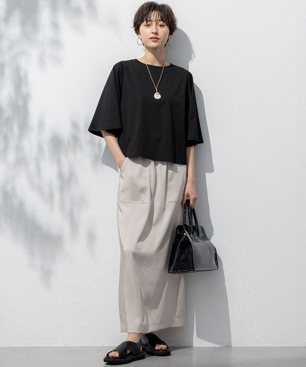 23区 【洗える】ハイエンド フレアスリーブ Tシャツ ブラック系