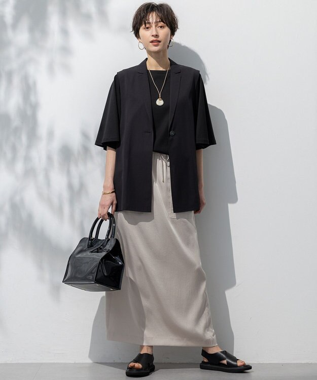 23区 【洗える】ハイエンド フレアスリーブ Tシャツ ブラック系