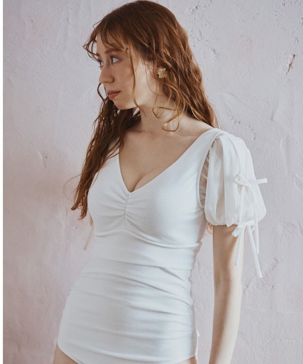 San-ai Resort（三愛水着楽園） 【San-ai Resort×PEACH JOHNコラボ】【ナイスバディ水着】パフスリーブワイヤービキニ　9M・11L　【San-ai Resort（サンアイリゾート）】 ホワイト