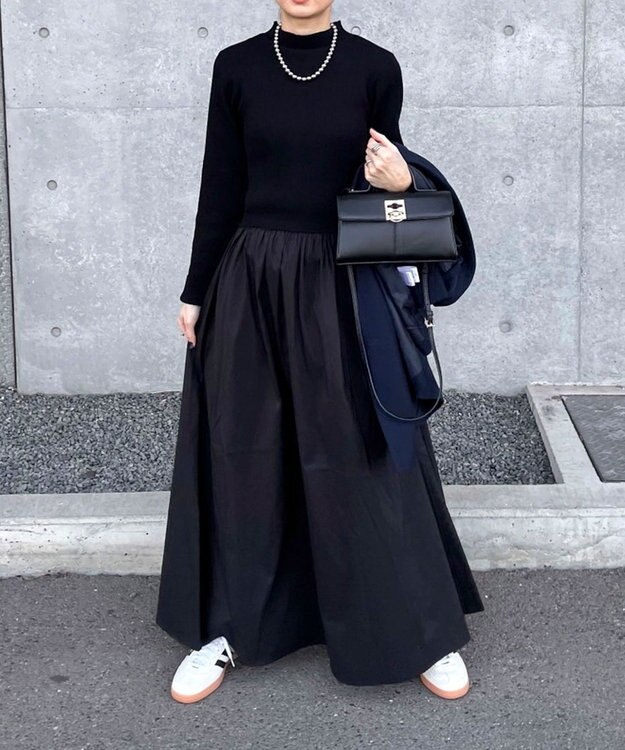 Green Parks AnriettMusee  リブニットドッキングワンピース Black