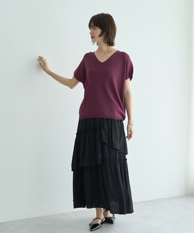 YECCA VECCA アシンメトリーラッフルスカート Black