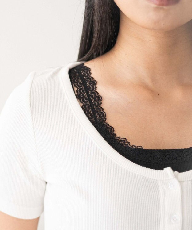 WEGO レースキャミレイヤード風ちびT ホワイト