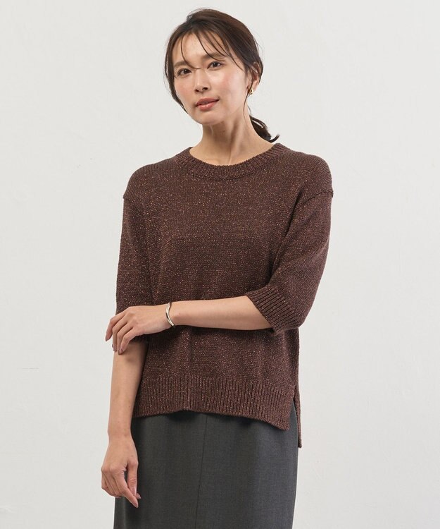 J.PRESS LADIES S STARFALL ラメ ニット ダークブラウン系