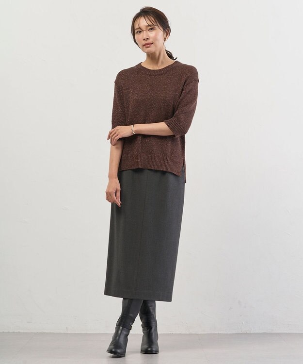 J.PRESS LADIES STARFALL ラメ ニット ダークブラウン系