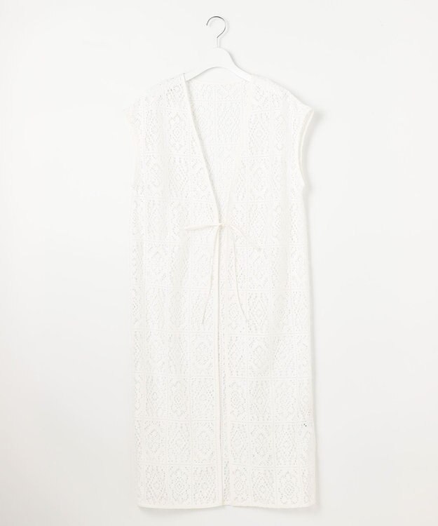 Feroux 【洗える】ヴィンテージレースロング ジレ ホワイト系