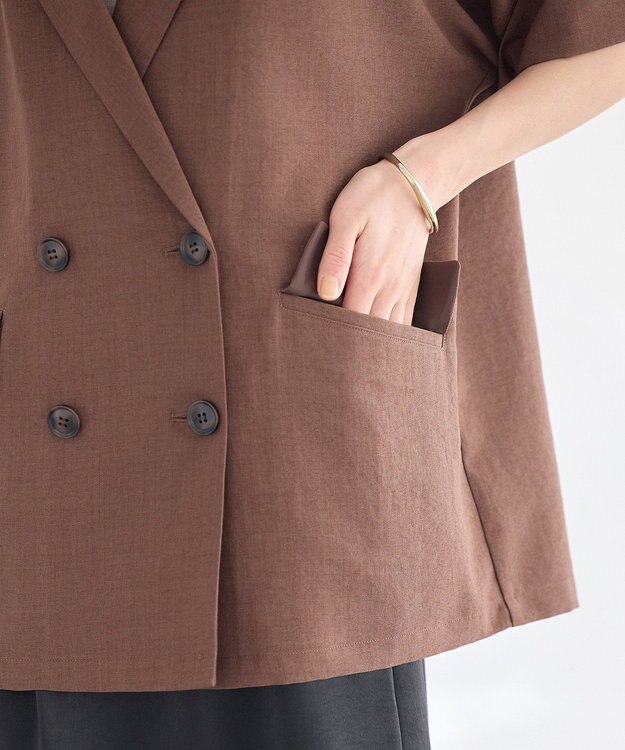 earth music&ecology 【セットアップ対応】リネンライクダブルジャケット Brown