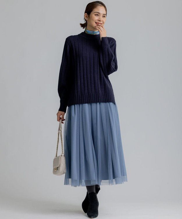 組曲 バルキーワイドリブ ニット ネイビー系