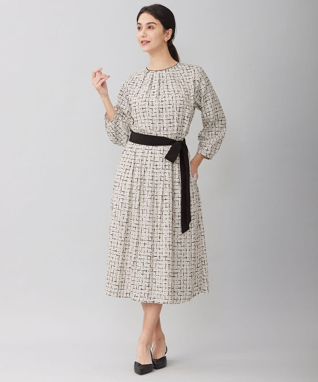 自由区 L 【セットアップ対応・洗える】スクラッチチェックプリント ブラウス ベージュ系5