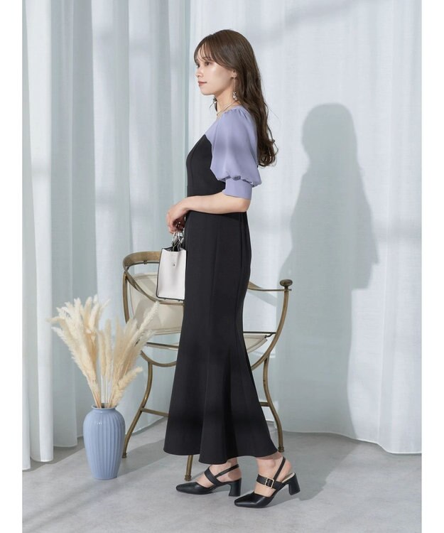 earth music&ecology パイピング衿付きドッキングワンピース Black