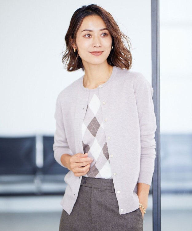 J.PRESS LADIES 【洗える】アーガイルツイン ニット ベージュ系