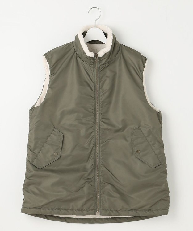 23区 S 【SLOW/一部店舗限定】リバーシブルボアコンビ ベスト アイボリーボアxカーキ