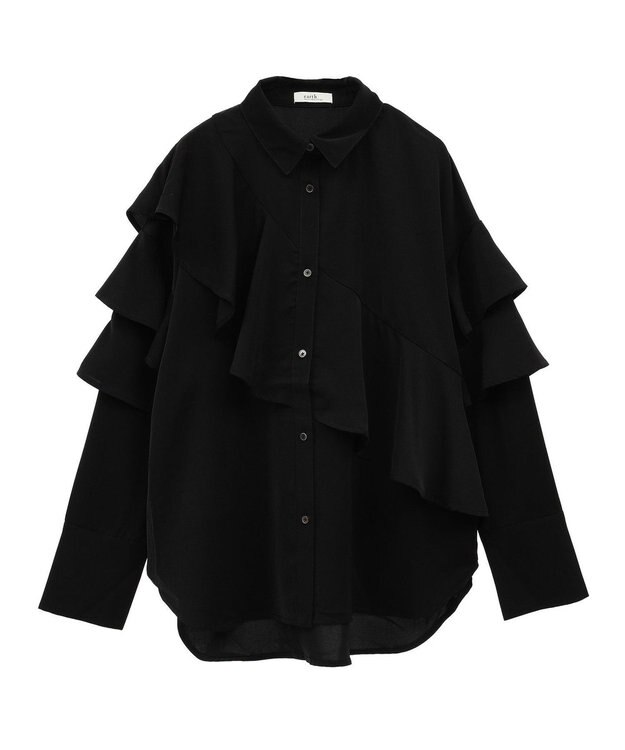 earth music&ecology アシメラッフルシャツ Black