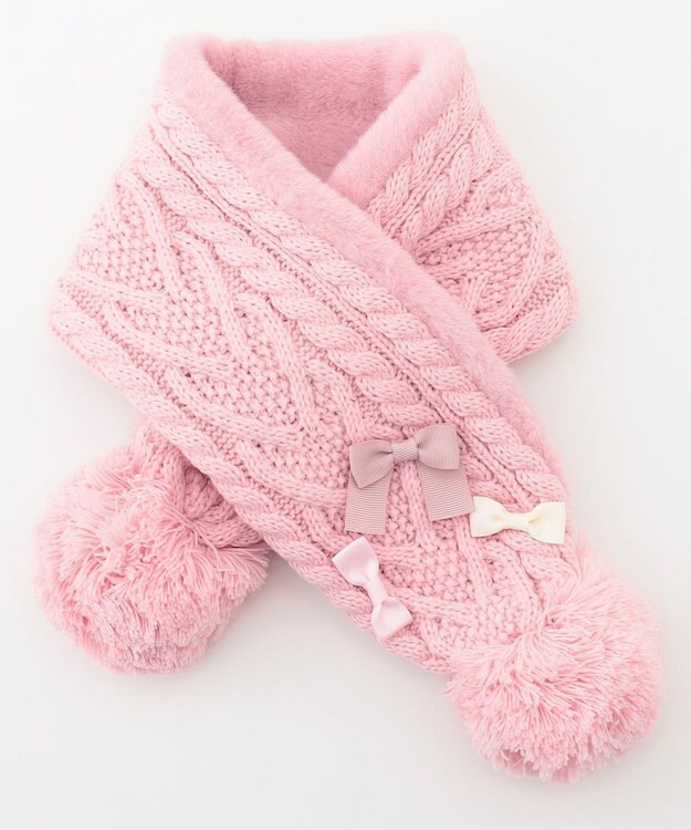 ANY KIDS ぽんぽんつきニットマフラー ピンク