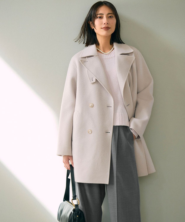 自由区 S ウールリバーダブルブレストコート ライトグレージュ