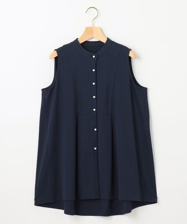 組曲 【洗える】ブラウスライクジャージーノースリーブ カットソー ネイビー系