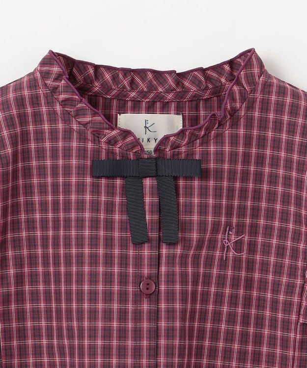 組曲 KIDS 【150-160㎝】チェックラッフル ブラウス ラズベリー系3