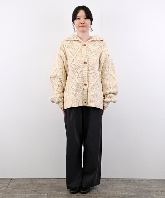 LENO ARAN PULLOVER【UNISEX】アラン柄ニットプルオーバー/カーディガン IVORY