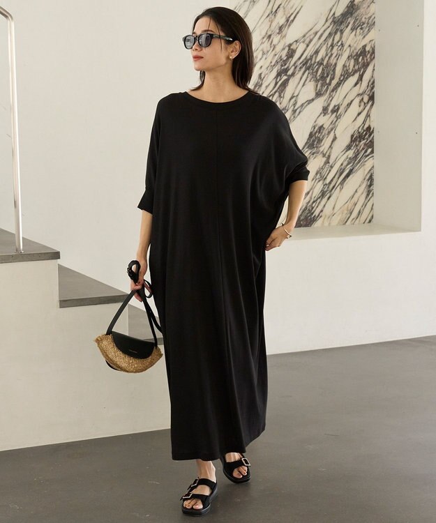 UNFILO ドライタッチフライス ドルマンワンピース ブラック