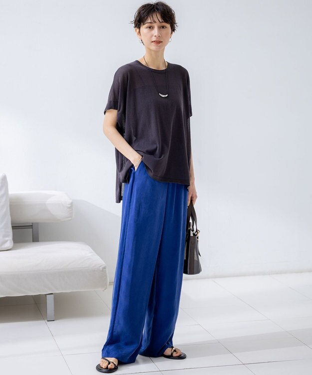 23区 【SLOW/一部店舗限定】キュプラフィブリルクロス サイドライン ワイドパンツ ブルー系