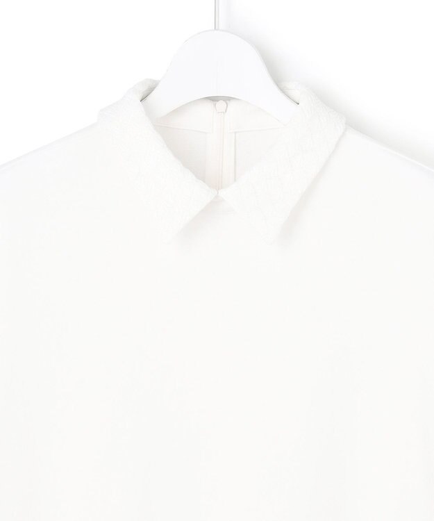 ICB 【先行予約・WEB限定カラーあり】マラボーテライトジョーゼット 半袖ボウタイ付きシャツカラートップス オフホワイト×レース襟［WEB限定］