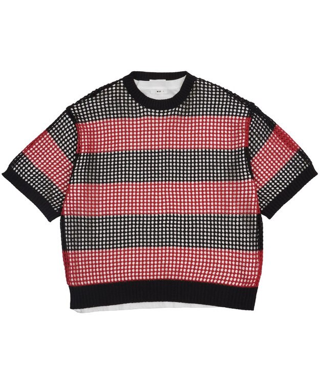 WEGO 【３点SET】アンサンブルメッシュニットプルオーバー（SS） レッドボーダー
