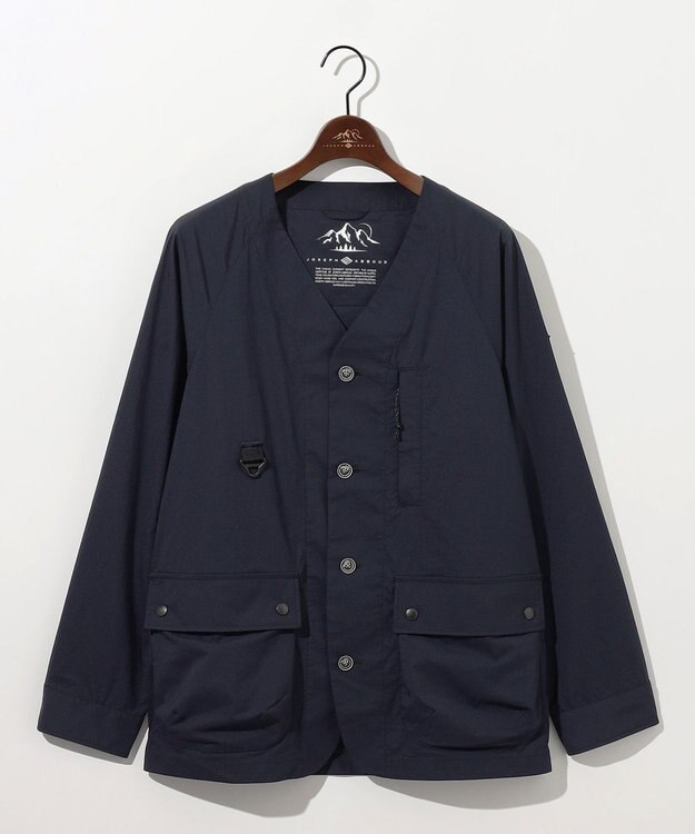 JOSEPH ABBOUD MOUNTAIN 【軽量】ハイパワーストレッチカルゼ ノーカラーアウトドアブルゾン ネイビー系