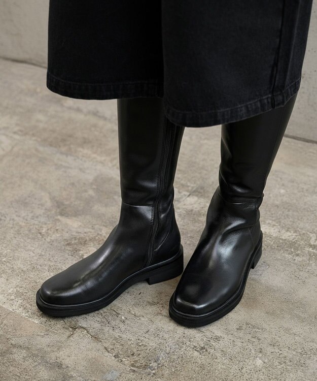 APOM イタリアンカーフ バックストレッチロングブーツ 40 ブラック