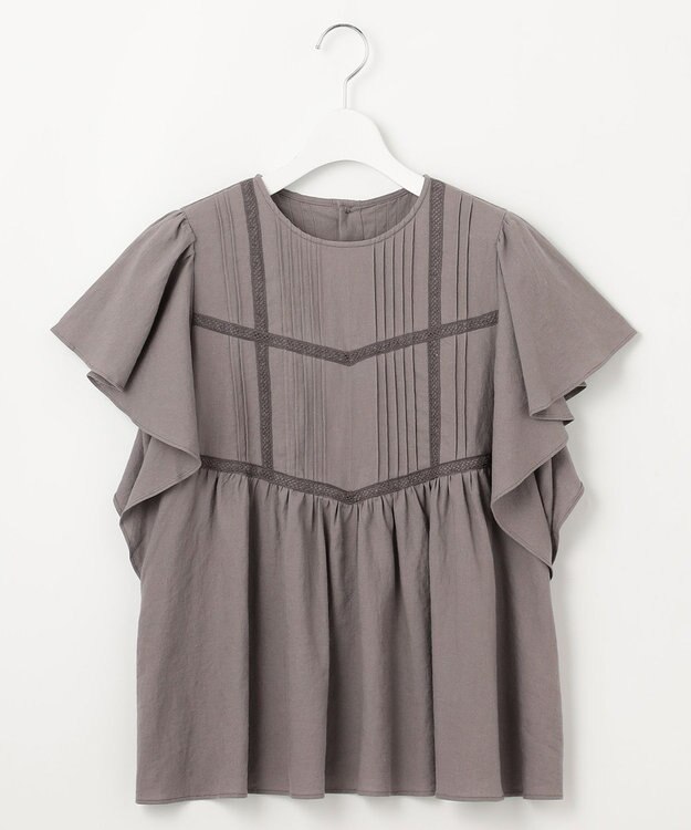 23区 【SLOW/一部店舗限定】ブライトリネン デザイン ブラウス ライトグレー系