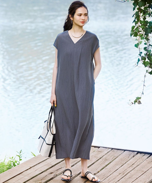 23区 【SLOW/一部店舗限定】ナチュラルピケワッシャー ワンピース ダルブルー系